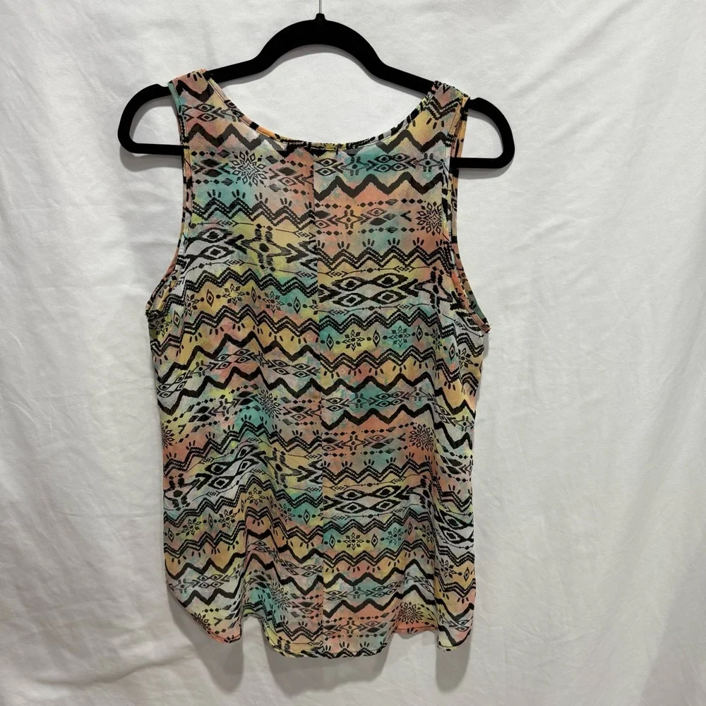 Annabelle Tribal Aztec Sleeveless‎ Chiffon Top Blouse M Bold Lightweight Shirt
